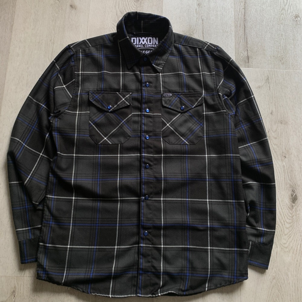 Dixxon Flannel Co Mens Sz M The Strut Black White Blue Plaid Check Flannel Shirt